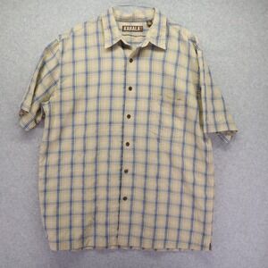 Kahala Shirt Mens XL Casual Pocket Button Up Beige Plaid Short Sleeve